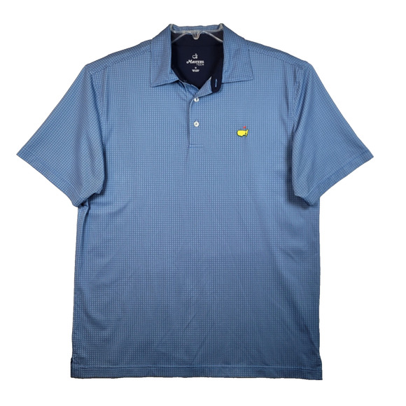 Masters Tech Blue Stretch Micro Check Polo Shirt Embroidered Logo Medium D7 - Picture 2 of 9